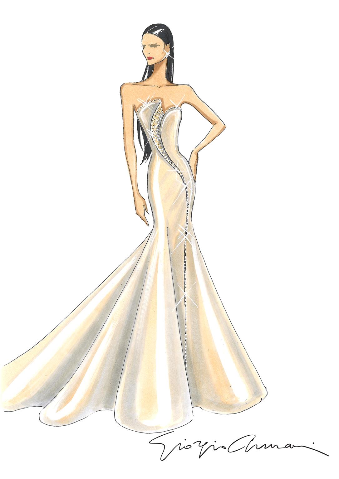 Giorgio Armani Prive sketch for Demi Moore for Golden Globes 2025