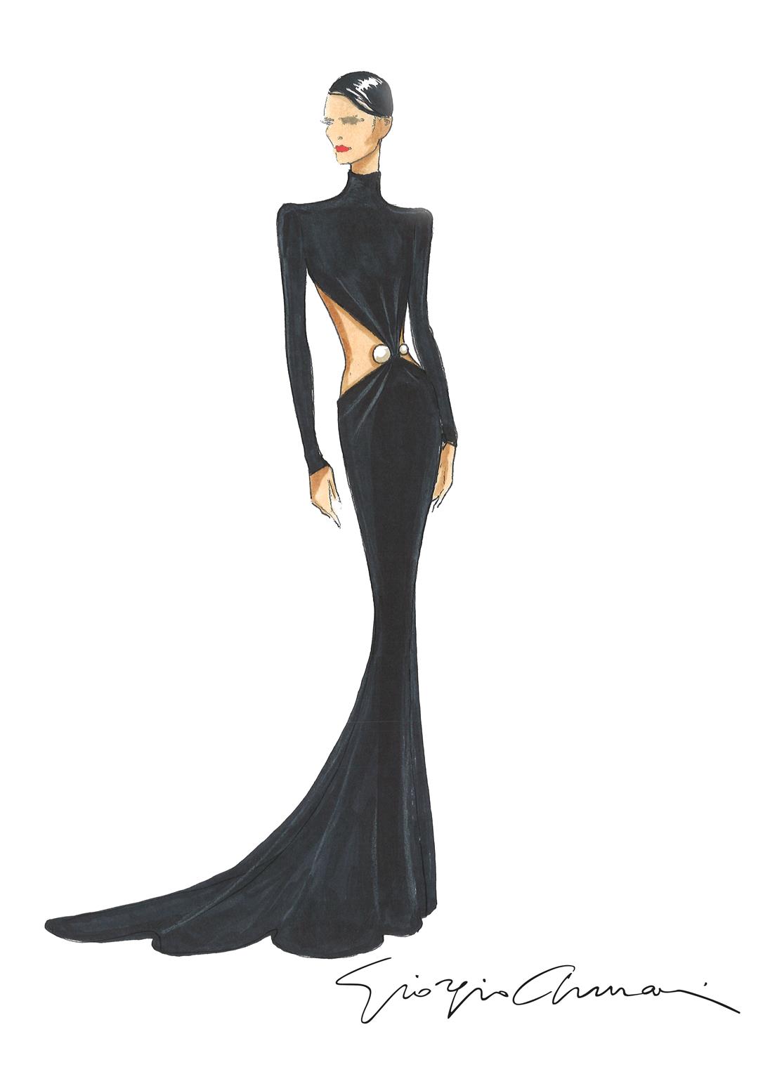 Giorgio Armani Prive sketch for Gal Gadot for Golden Globes 2025